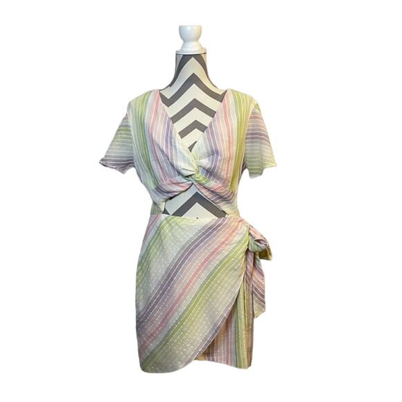 Majorelle Revolve Evelyn Pastel Striped Wrap Mini Dress Cut Out Size XL Like New - Picture 4 of 9